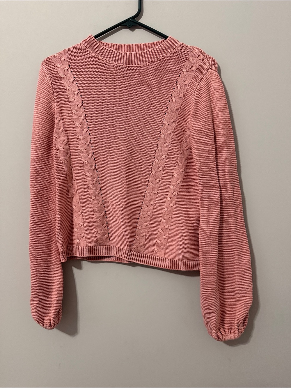 Material Girl Pink Cable-Panel Crewneck Sweater-Size Small